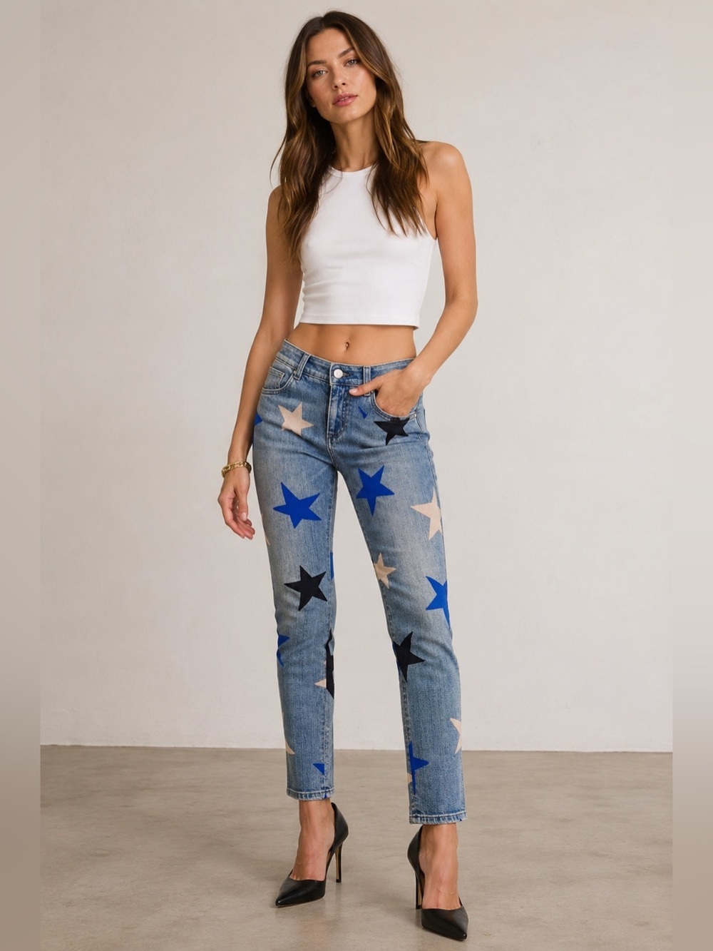 Stella McCartney Star Print Straight Leg Jeans Size 25 US 0